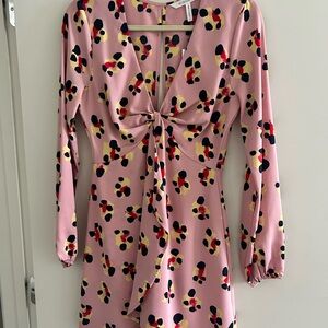 Pink Plunge Neck Bishop Sleeve Sundress